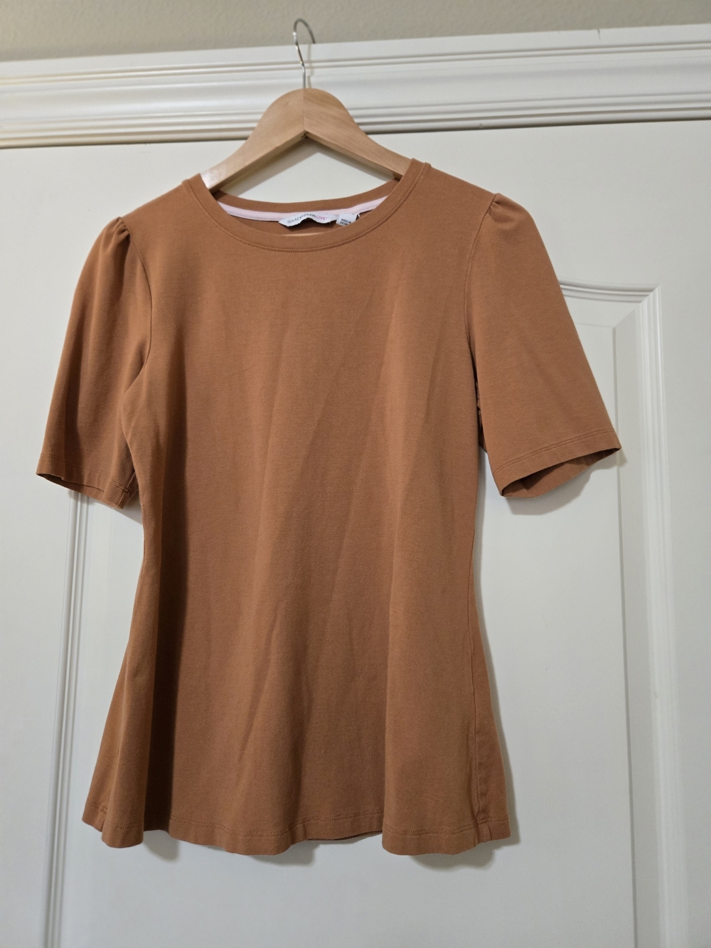 Isaac Mizrahi Short Sleeve Crewneck Top in Burnt Orange Cotton Soft Easy Layers
